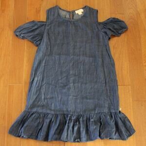 Girls Kate Spade Blue Chambray Cold Shoulder Ruffle Dress Lyocell‎ 14